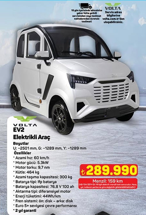 A101’de Satışa Sunulacak Olan Volta EV2 Elektrikli Araç