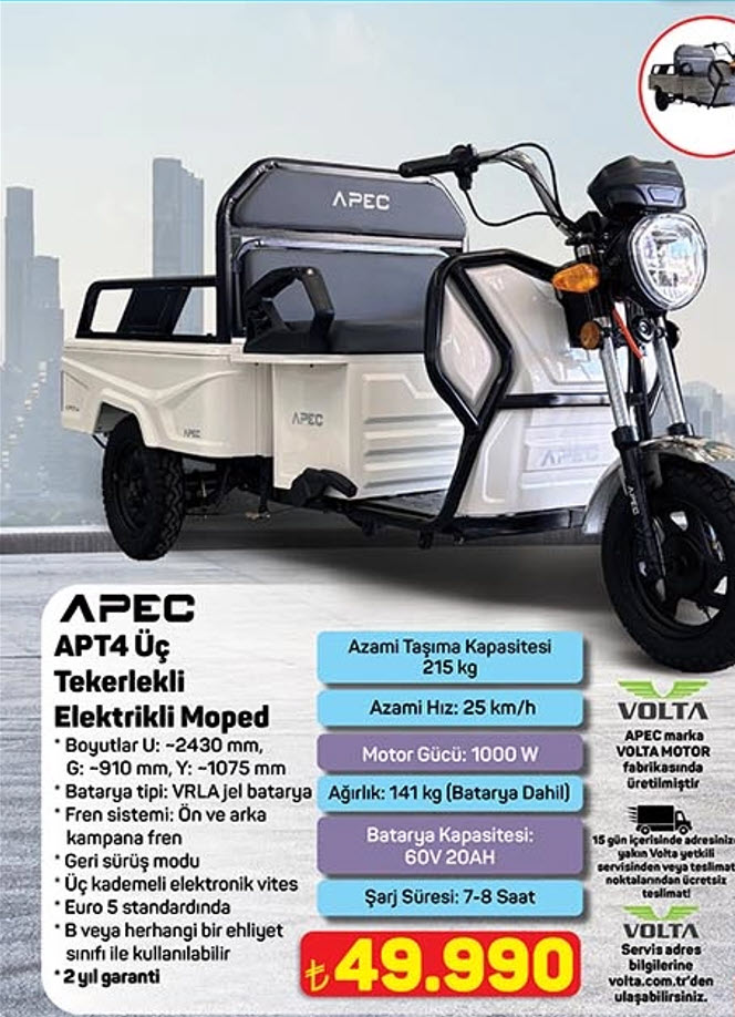A101 APEC APT4 Üç Tekerlekli Elektrikli Moped