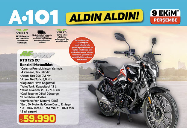 A101 9 Ekim 2025 Aldın Aldın Kampanyası: Revolt Benzinli Motosikletlerde Büyük Fırsat
