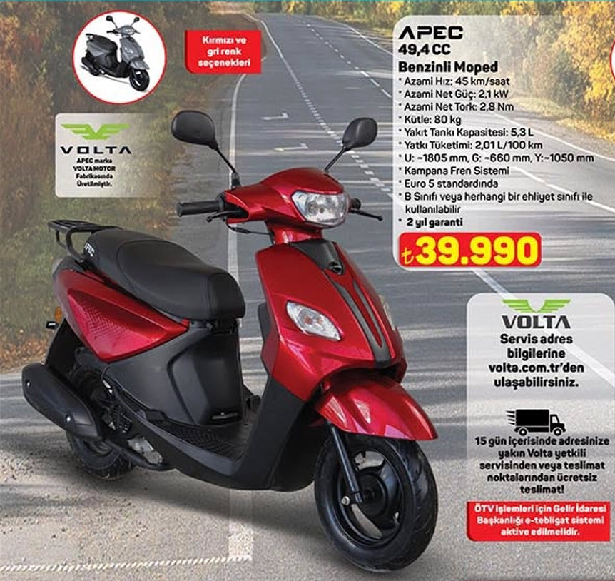 A101 4 Aralık 2025 Aldın Aldın Motorlu Araç Fırsatları APEC 49.4 CC Benzinli Moped – 39.990 TL